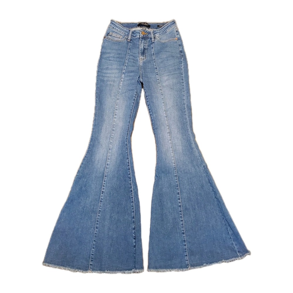 Judy Blue Super Flare Raw Hem Jeans Medium Wash Women's Size 3 26×33.5
